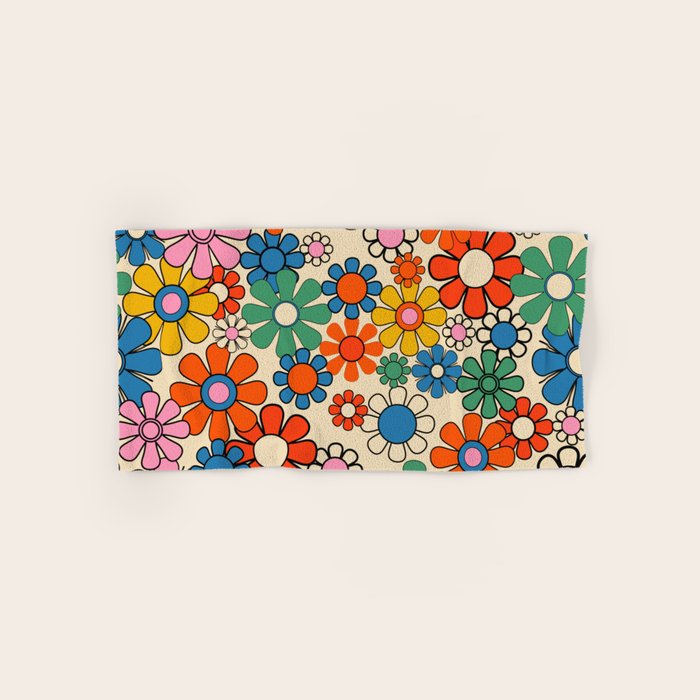 Groovy Retro Garden Flowers Colorful 60s 70s Floral Pattern Bath Towel Gallery Image 1