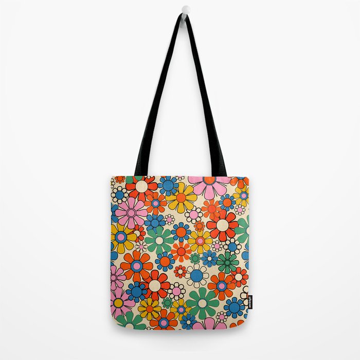 Groovy Retro Garden Flowers Colorful 60s 70s Floral Pattern Tote Bag Gallery Image 2