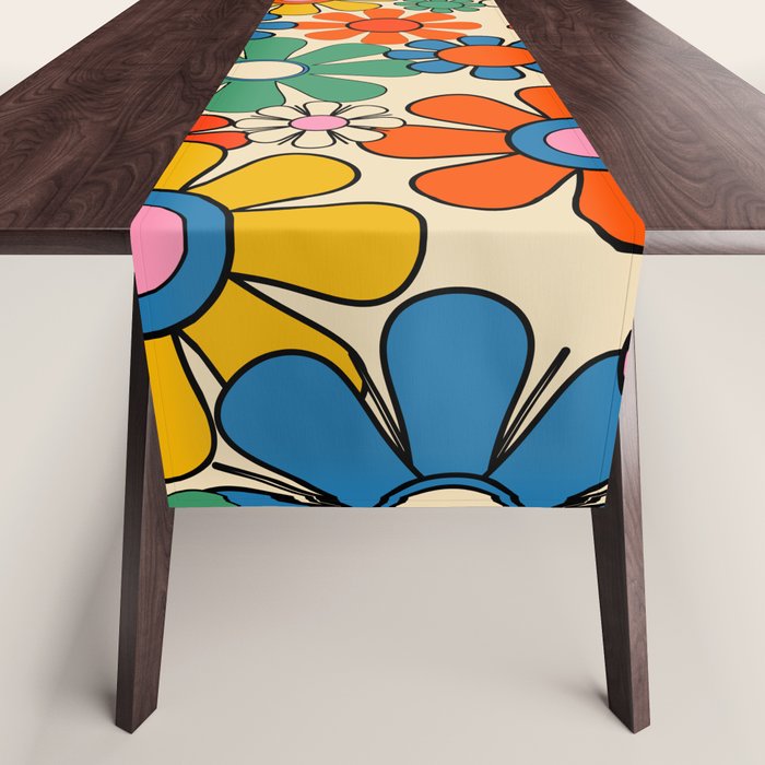 Groovy Retro Garden Flowers Colorful 60s 70s Floral Pattern Table Runner Gallery Image 1