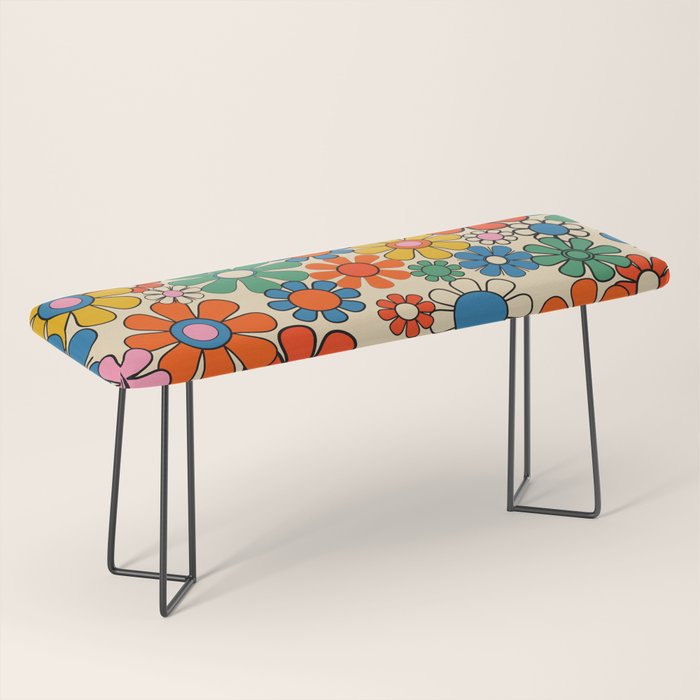 Groovy Retro Garden Flowers Colorful 60s 70s Floral Pattern Bench Gallery Image 1