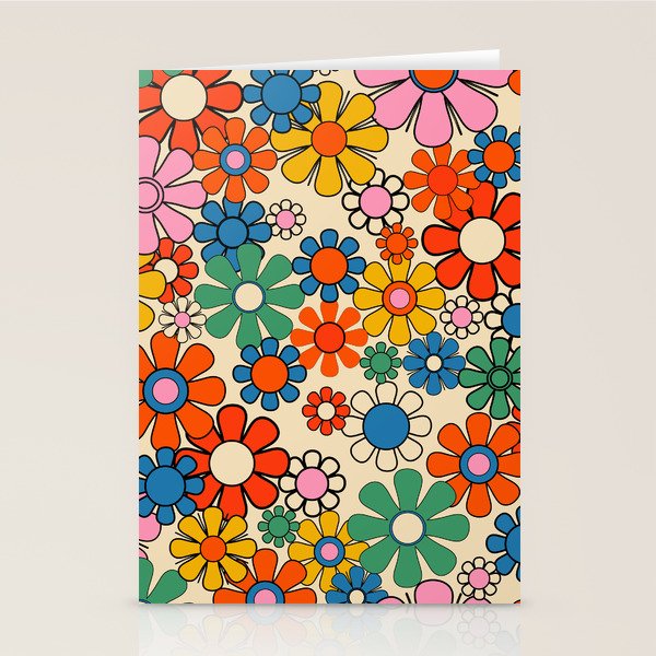 Groovy Retro Garden Flowers Colorful 60s 70s Floral Pattern Stationery Card Gallery Image 2