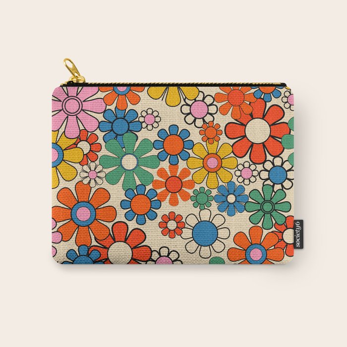 Groovy Retro Garden Flowers Colorful 60s 70s Floral Pattern Carry All Pouch Gallery Image 1