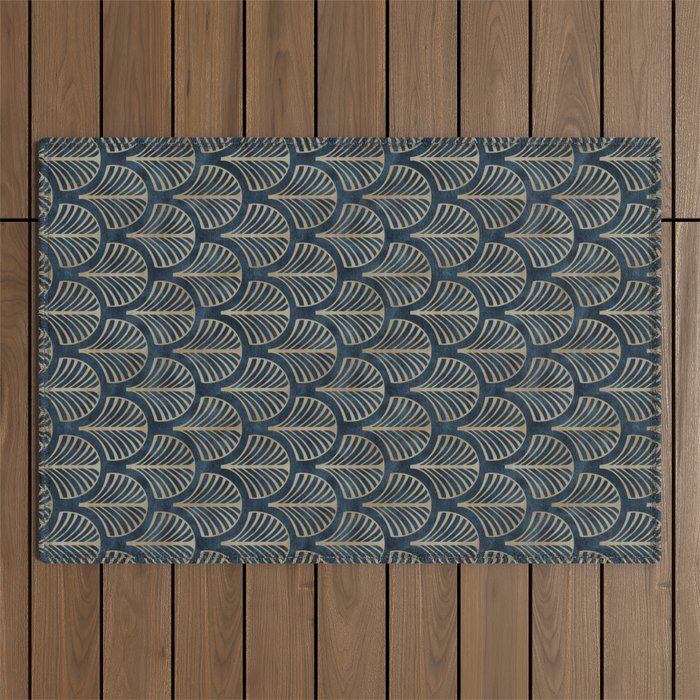 Art Deco, Decorative Fan Leaves Outdoor Rug Gallery Image 1