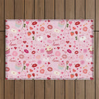 Pink valentine's Day with Kisses, Cupcakes and Roses Outdoor Rug Gallery Image 1