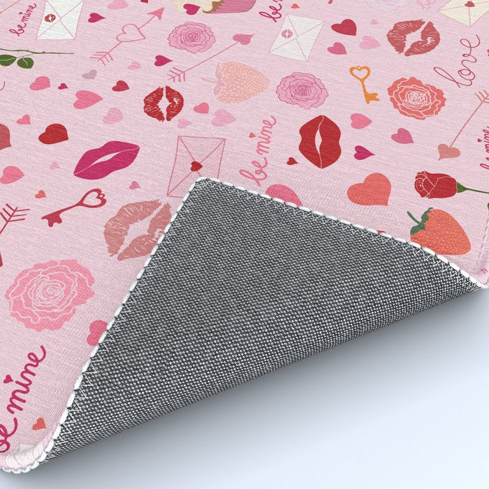 Pink valentine's Day with Kisses, Cupcakes and Roses Rug Gallery Image 4