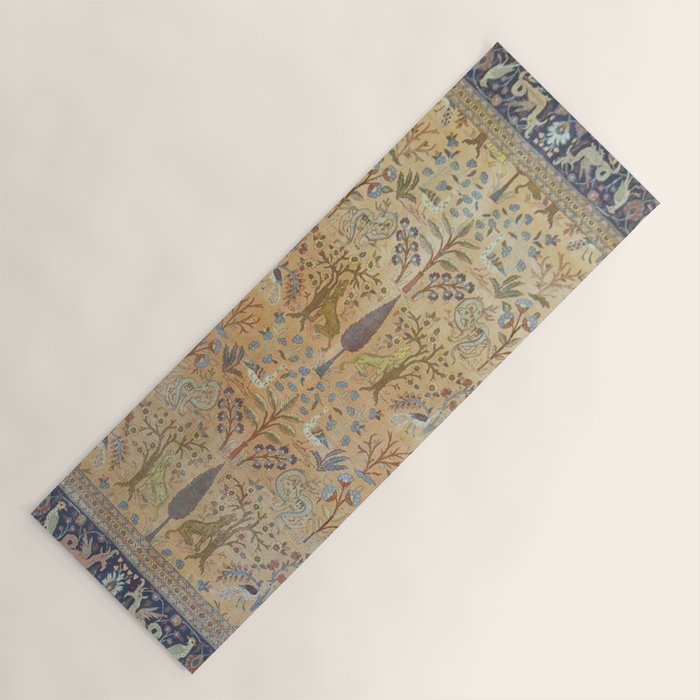 Antique Golden Animal Forest Persian Tabriz Rug Print Yoga Mat Gallery Image 1