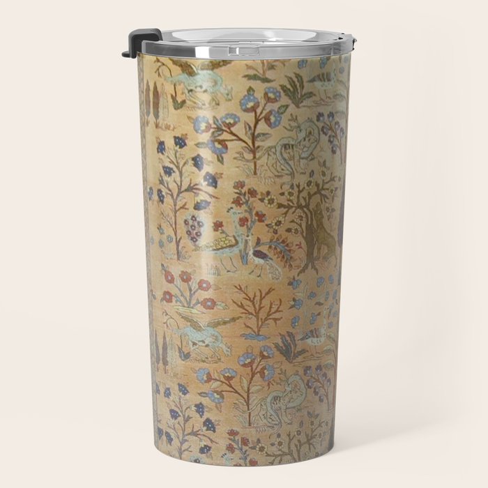 Antique Golden Animal Forest Persian Tabriz Rug Print Travel Mug Gallery Image 3