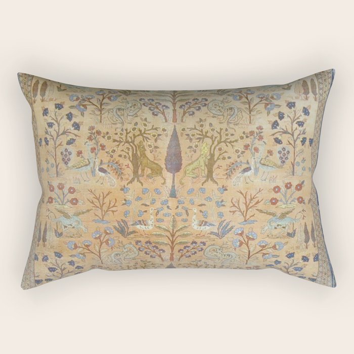 Antique Golden Animal Forest Persian Tabriz Rug Print Rectangular Pillow Gallery Image 2