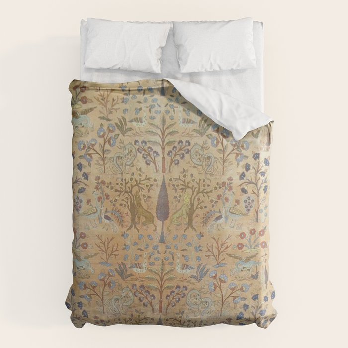 Antique Golden Animal Forest Persian Tabriz Rug Print Duvet Cover Gallery Image 1