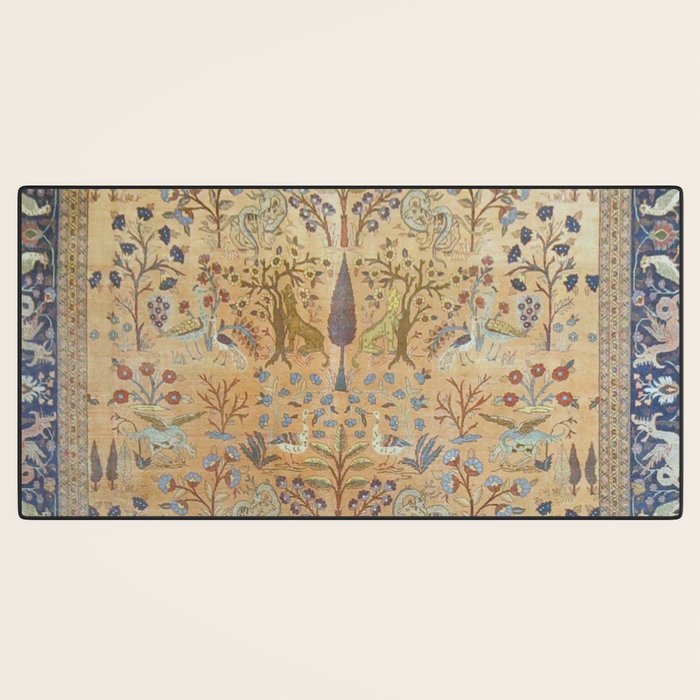 Antique Golden Animal Forest Persian Tabriz Rug Print Desk Mat Gallery Image 3