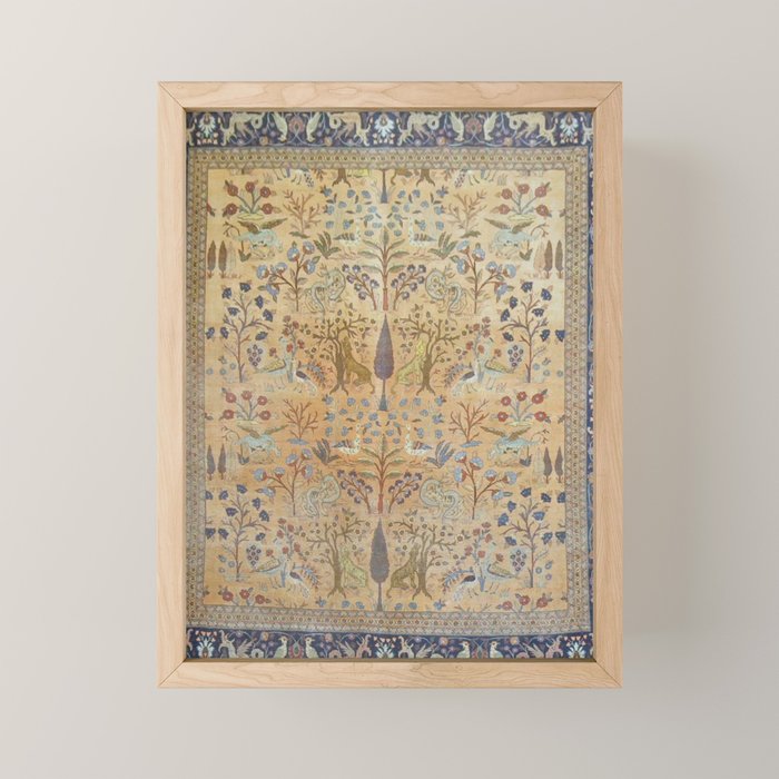 Antique Golden Animal Forest Persian Tabriz Rug Print Mini Art Print Gallery Image 1