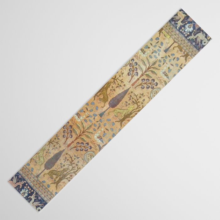 Antique Golden Animal Forest Persian Tabriz Rug Print Table Runner Gallery Image 3
