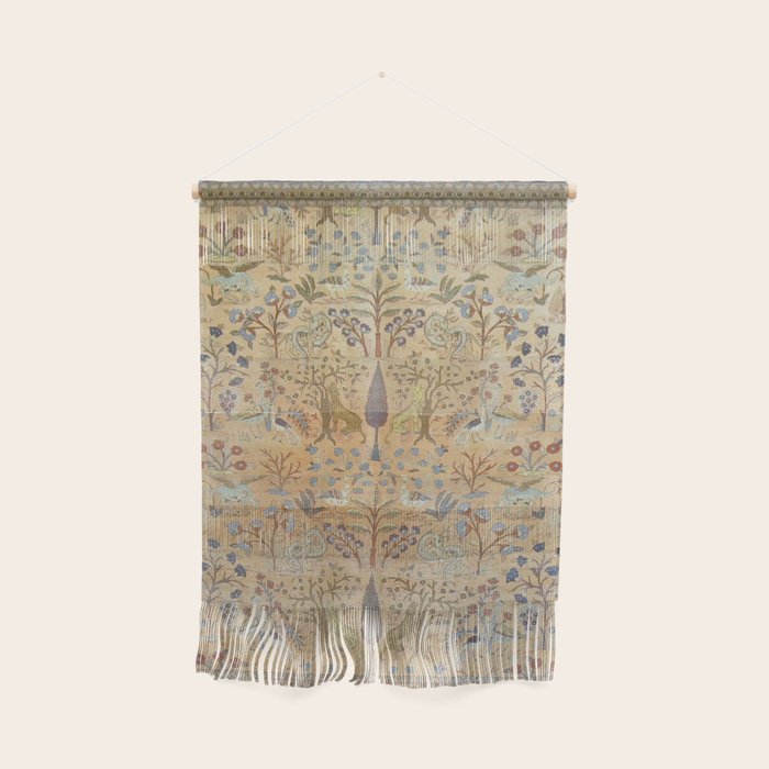 Antique Golden Animal Forest Persian Tabriz Rug Print Wall Hanging Gallery Image 1