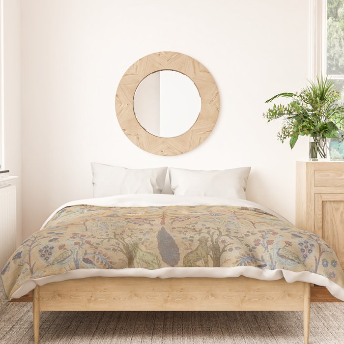 Antique Golden Animal Forest Persian Tabriz Rug Print Duvet Cover Gallery Image 3