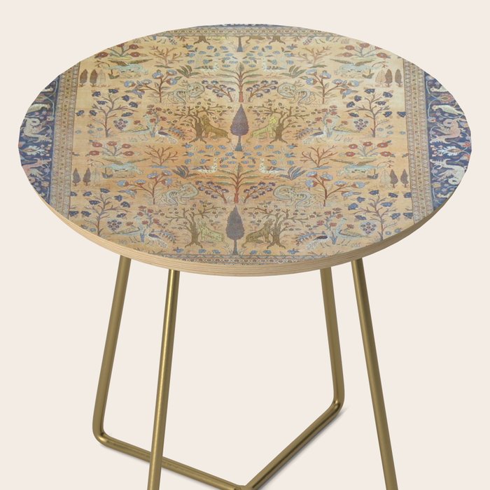 Antique Golden Animal Forest Persian Tabriz Rug Print Side Table Gallery Image 2