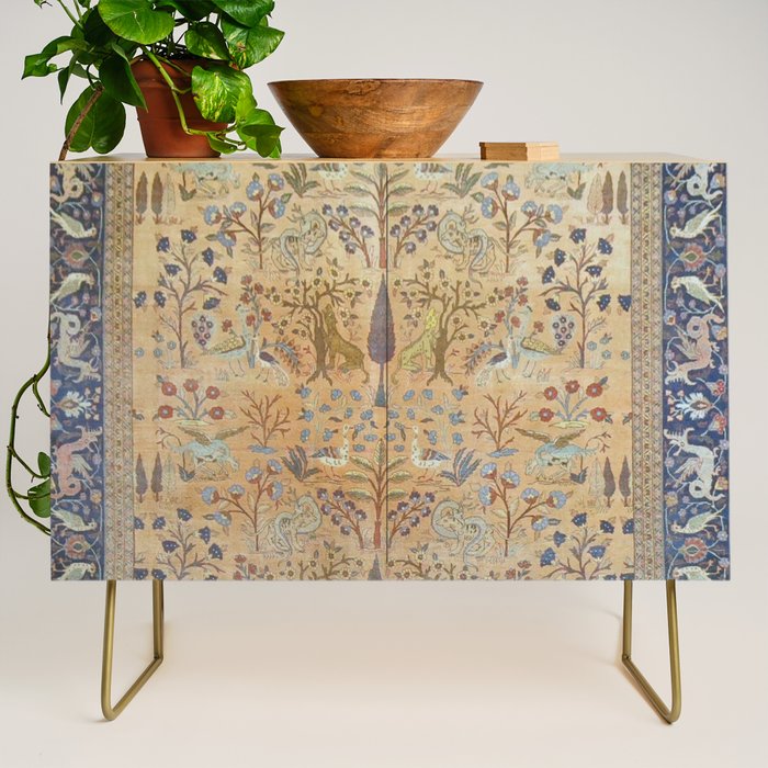 Antique Golden Animal Forest Persian Tabriz Rug Print Credenza Gallery Image 1