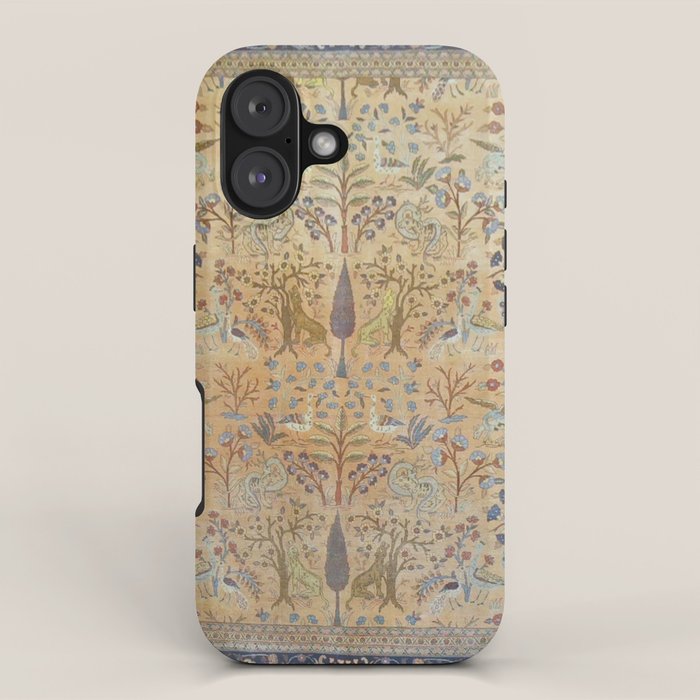 Antique Golden Animal Forest Persian Tabriz Rug Print iPhone Case Gallery Image 1