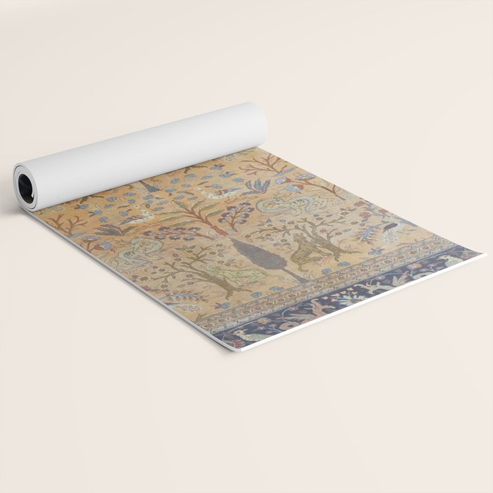 Antique Golden Animal Forest Persian Tabriz Rug Print Yoga Mat Gallery Image 2
