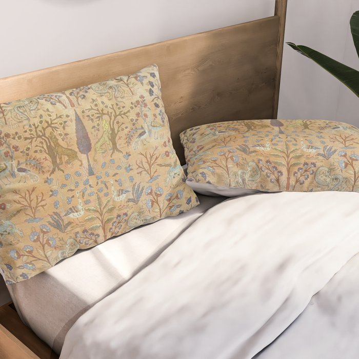 Antique Golden Animal Forest Persian Tabriz Rug Print Pillow Sham Gallery Image 2