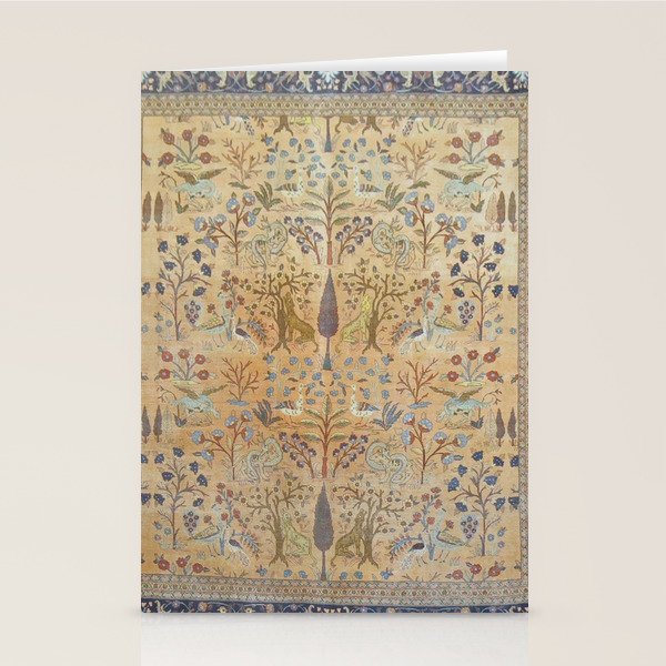 Antique Golden Animal Forest Persian Tabriz Rug Print Stationery Card Gallery Image 1