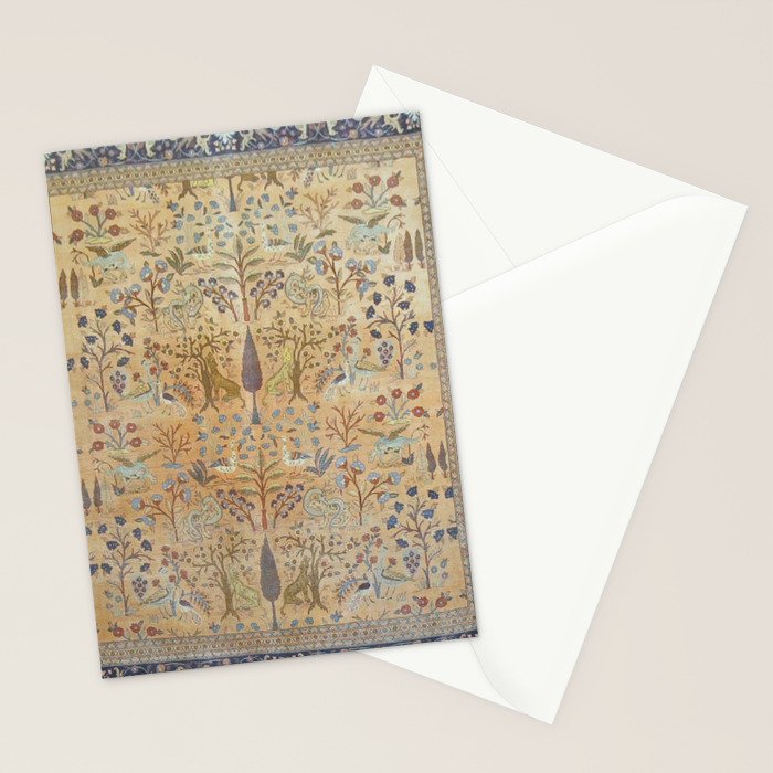 Antique Golden Animal Forest Persian Tabriz Rug Print Stationery Card Gallery Image 2