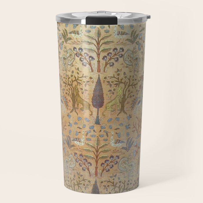 Antique Golden Animal Forest Persian Tabriz Rug Print Travel Mug Gallery Image 1