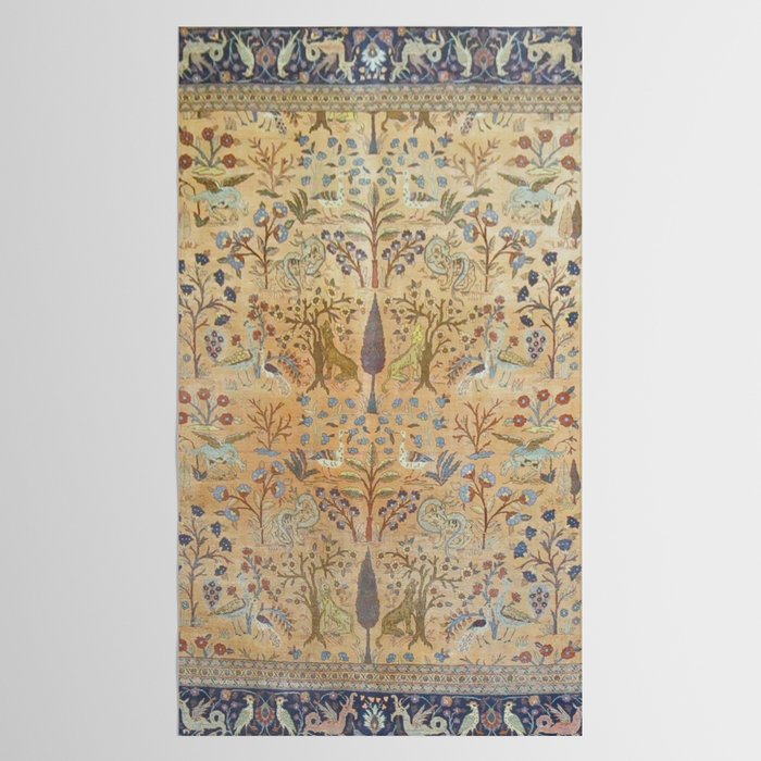 Antique Golden Animal Forest Persian Tabriz Rug Print Tablecloth Gallery Image 2