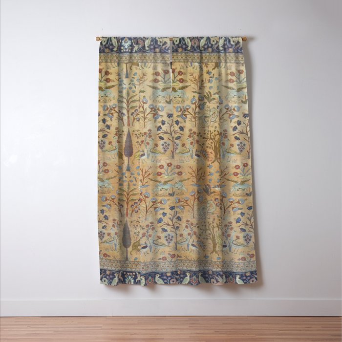 Antique Golden Animal Forest Persian Tabriz Rug Print Window Curtain Gallery Image 3