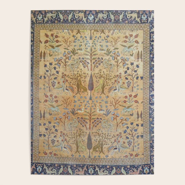 Antique Golden Animal Forest Persian Tabriz Rug Print Poster Gallery Image 1