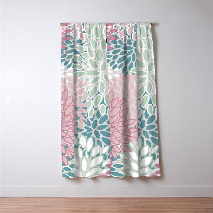 Floral Blooms, Soft Pink, Green and Teal, Design Prints Window Curtain Gallery Image 3
