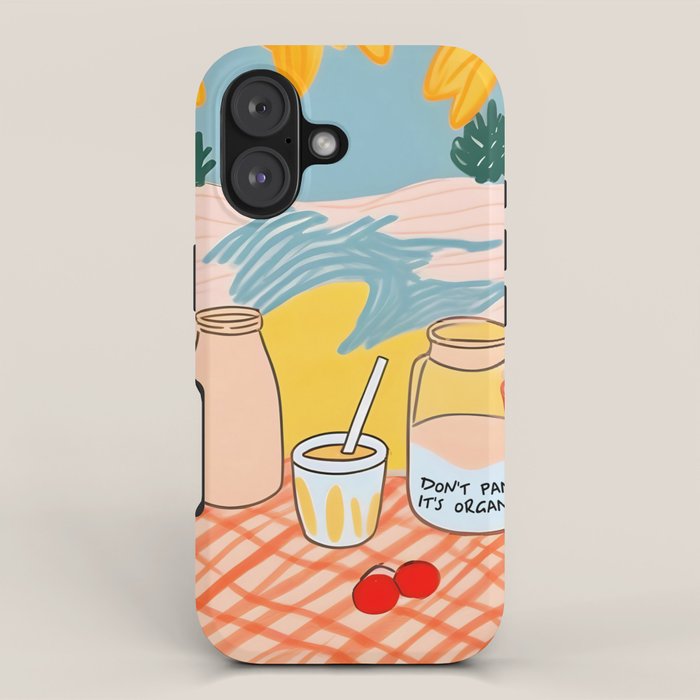 Don't Panic, It's Organic | Picnic Breakfast Travel Milk Food, Illustration Line art Drawing Minimal, Eclectic Modern Boho Painting iPhone Case Gallery Image 1
