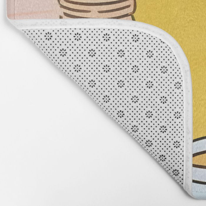 Don't Panic, It's Organic | Picnic Breakfast Travel Milk Food, Illustration Line art Drawing Minimal, Eclectic Modern Boho Painting Bath Mat Gallery Image 2