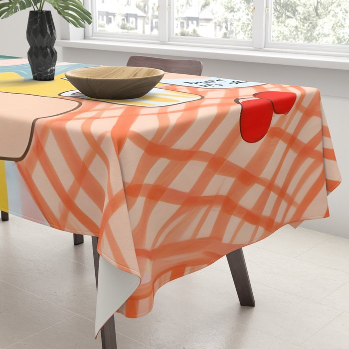 Don't Panic, It's Organic | Picnic Breakfast Travel Milk Food, Illustration Line art Drawing Minimal, Eclectic Modern Boho Painting Tablecloth Gallery Image 3