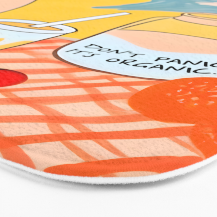 Don't Panic, It's Organic | Picnic Breakfast Travel Milk Food, Illustration Line art Drawing Minimal, Eclectic Modern Boho Painting Bath Mat Gallery Image 3