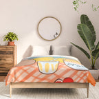 Don't Panic, It's Organic | Picnic Breakfast Travel Milk Food, Illustration Line art Drawing Minimal, Eclectic Modern Boho Painting Comforter Gallery Image 3