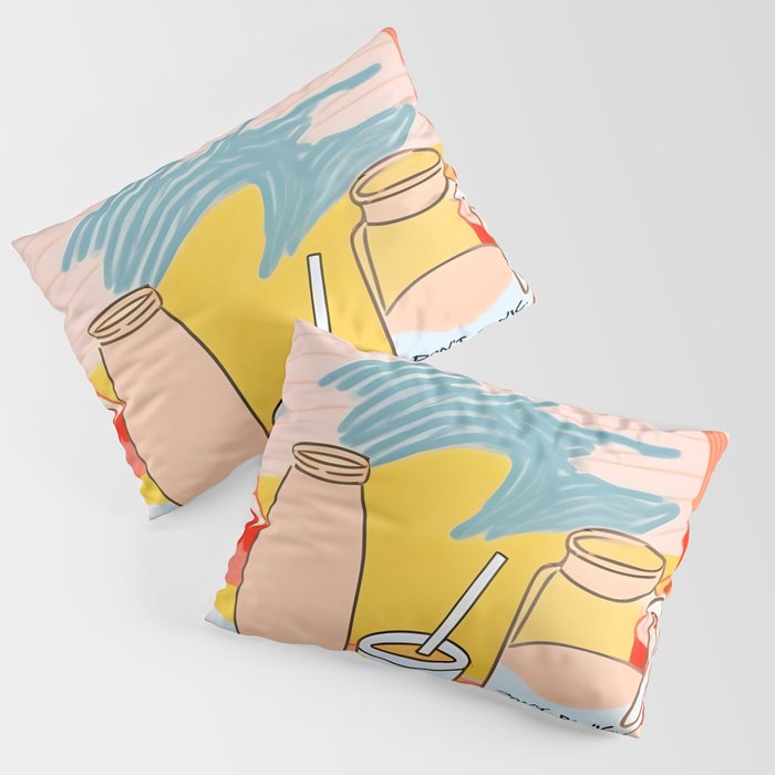 Don't Panic, It's Organic | Picnic Breakfast Travel Milk Food, Illustration Line art Drawing Minimal, Eclectic Modern Boho Painting Pillow Sham Gallery Image 3