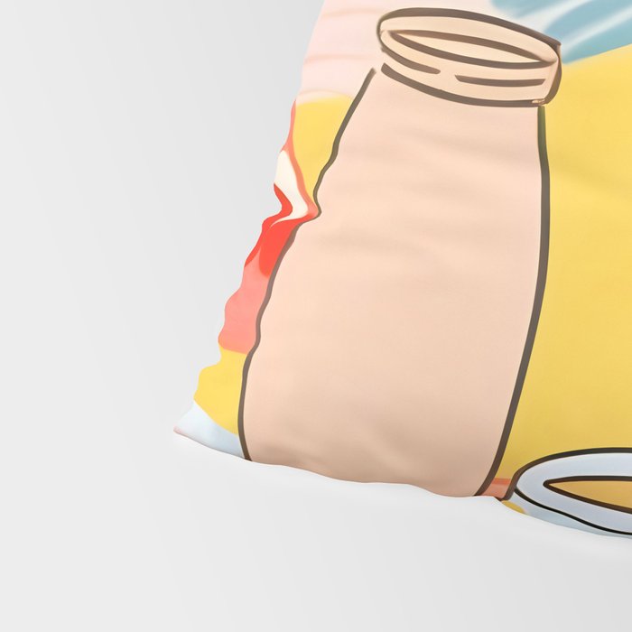 Don't Panic, It's Organic | Picnic Breakfast Travel Milk Food, Illustration Line art Drawing Minimal, Eclectic Modern Boho Painting Pillow Sham Gallery Image 4