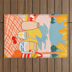 Don't Panic, It's Organic | Picnic Breakfast Travel Milk Food, Illustration Line art Drawing Minimal, Eclectic Modern Boho Painting Outdoor Rug Gallery Image 1