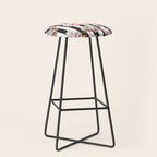 Bold pink watercolor roses floral black white stripes Stool Gallery Image 1