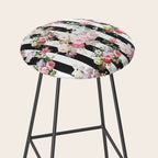 Bold pink watercolor roses floral black white stripes Stool Gallery Image 2