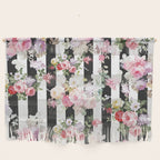 Bold pink watercolor roses floral black white stripes Wall Hanging Gallery Image 1