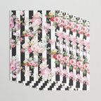 Bold pink watercolor roses floral black white stripes Wrapping Paper Gallery Image 3