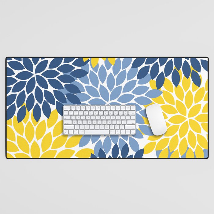 Blue Yellow Flower Burst Floral Pattern Desk Mat Gallery Image 1