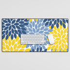 Blue Yellow Flower Burst Floral Pattern Desk Mat Gallery Image 1