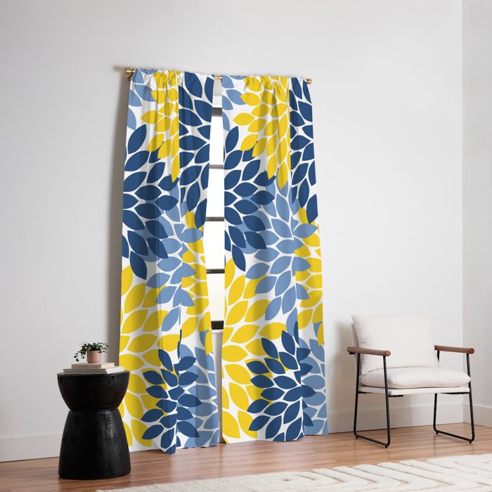Blue Yellow Flower Burst Floral Pattern Window Curtain Gallery Image 2