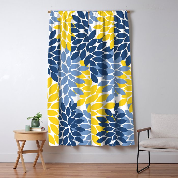 Blue Yellow Flower Burst Floral Pattern Window Curtain Gallery Image 5