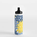 Blue Yellow Flower Burst Floral Pattern Water Bottle Gallery Image 2