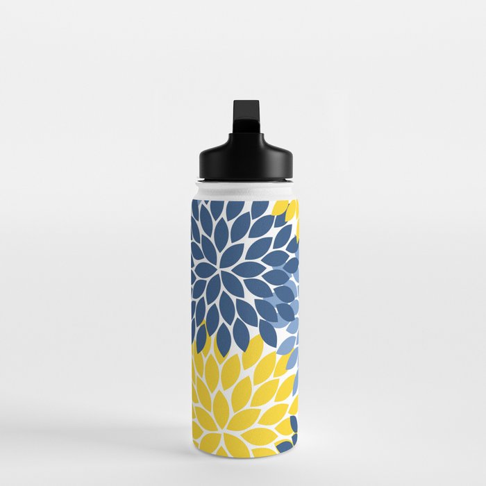 Blue Yellow Flower Burst Floral Pattern Water Bottle Gallery Image 3