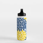Blue Yellow Flower Burst Floral Pattern Water Bottle Gallery Image 3