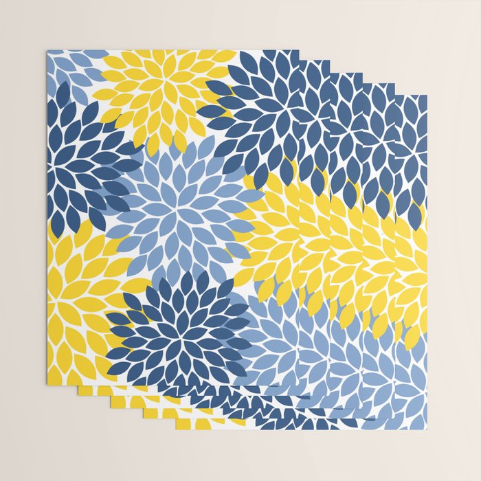 Blue Yellow Flower Burst Floral Pattern Wrapping Paper Gallery Image 3